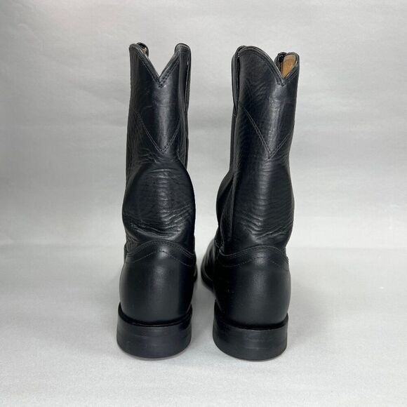 Justin Men's Size 10D Jackson Black Leather 10" Roper Cowboy Boots - Picture 5 of 12